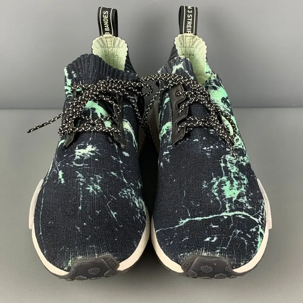ADIDAS NMD R1 PK Size 12.5 Black Green Splattered Nylon Lace Up Sneakers